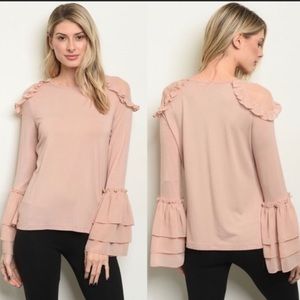 INA Cottagecore Bell Sleeve Ruffle Top M-L